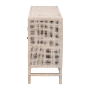 Baxton Studio Bali & Pari Vivan Handwoven Rattan Cabinet with Mahogany Frame and Coastal Storage Appeal Vivan-SV2089-French Grey-Rattan-Cabinet