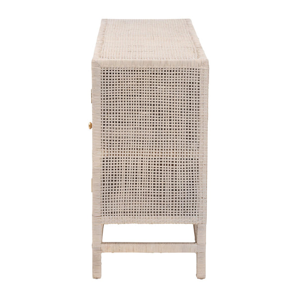 Baxton Studio Bali & Pari Vivan Handwoven Rattan Cabinet with Mahogany Frame and Coastal Storage Appeal Vivan-SV2089-French Grey-Rattan-Cabinet