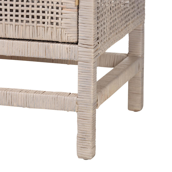 Baxton Studio Bali & Pari Vivan Handwoven Rattan Cabinet with Mahogany Frame and Coastal Storage Appeal Vivan-SV2089-French Grey-Rattan-Cabinet