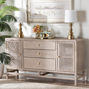 Baxton Studio Bali & Pari Vivan Handwoven Rattan Cabinet with Mahogany Frame and Coastal Storage Appeal Vivan-SV2089-French Grey-Rattan-Cabinet