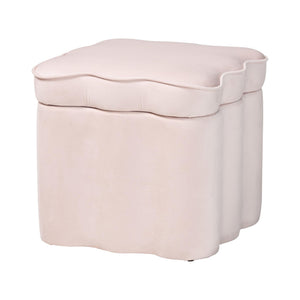 Baxton Studio Baxton Studio Paulina Velvet Scalloped Storage Ottoman Plush Accent Seat Light Pink/Black BBT5610-Light Pink Velvet-Storage-Ottoman