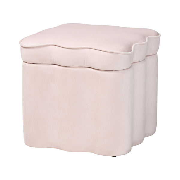 Baxton Studio Baxton Studio Paulina Velvet Scalloped Storage Ottoman Plush Accent Seat Light Pink/Black BBT5610-Light Pink Velvet-Storage-Ottoman
