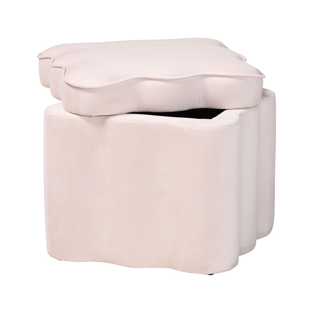 Baxton Studio Baxton Studio Paulina Velvet Scalloped Storage Ottoman Plush Accent Seat Light Pink/Black BBT5610-Light Pink Velvet-Storage-Ottoman