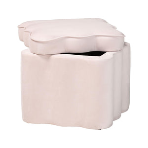 Baxton Studio Baxton Studio Paulina Velvet Scalloped Storage Ottoman Plush Accent Seat Light Pink/Black BBT5610-Light Pink Velvet-Storage-Ottoman