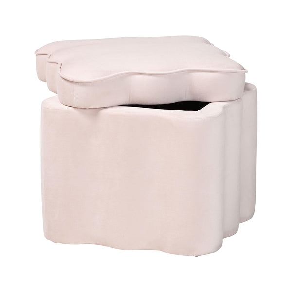 Baxton Studio Baxton Studio Paulina Velvet Scalloped Storage Ottoman Plush Accent Seat Light Pink/Black BBT5610-Light Pink Velvet-Storage-Ottoman