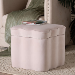 Baxton Studio Baxton Studio Paulina Velvet Scalloped Storage Ottoman Plush Accent Seat Light Pink/Black BBT5610-Light Pink Velvet-Storage-Ottoman