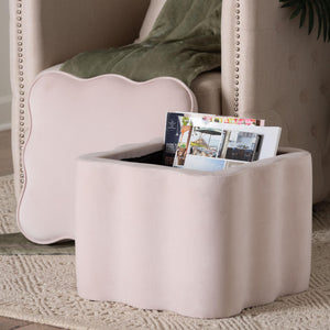 Baxton Studio Baxton Studio Paulina Velvet Scalloped Storage Ottoman Plush Accent Seat Light Pink/Black BBT5610-Light Pink Velvet-Storage-Ottoman