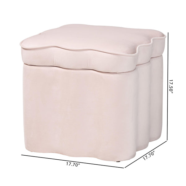 Baxton Studio Baxton Studio Paulina Velvet Scalloped Storage Ottoman Plush Accent Seat Light Pink/Black BBT5610-Light Pink Velvet-Storage-Ottoman