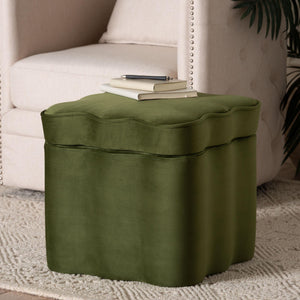 Baxton Studio Baxton Studio Paulina Velvet Scalloped Storage Ottoman Plush Accent Seat Moss Green/Black BBT5610-Moss Green Velvet-Storage-Ottoman