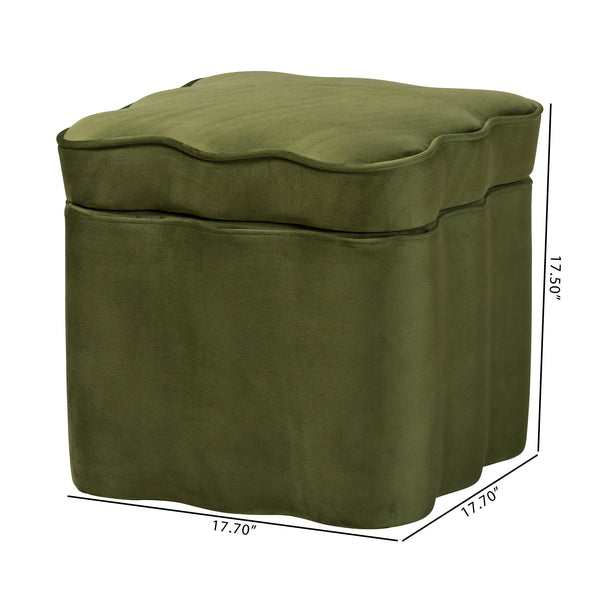 Baxton Studio Baxton Studio Paulina Velvet Scalloped Storage Ottoman Plush Accent Seat Moss Green/Black BBT5610-Moss Green Velvet-Storage-Ottoman
