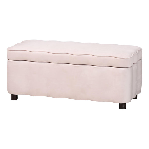 Baxton Studio Baxton Studio Paulina Velvet Lift Top Storage Bench Scalloped Glam Bedroom Accent Light Pink/Black BBT3246-Light Pink Velvet-Storage-Bench