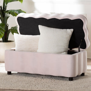 Baxton Studio Baxton Studio Paulina Velvet Lift Top Storage Bench Scalloped Glam Bedroom Accent Light Pink/Black BBT3246-Light Pink Velvet-Storage-Bench