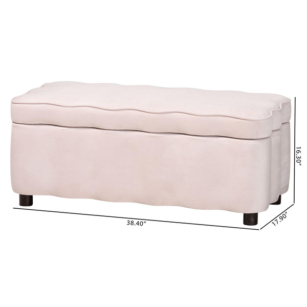Baxton Studio Baxton Studio Paulina Velvet Lift Top Storage Bench Scalloped Glam Bedroom Accent Light Pink/Black BBT3246-Light Pink Velvet-Storage-Bench