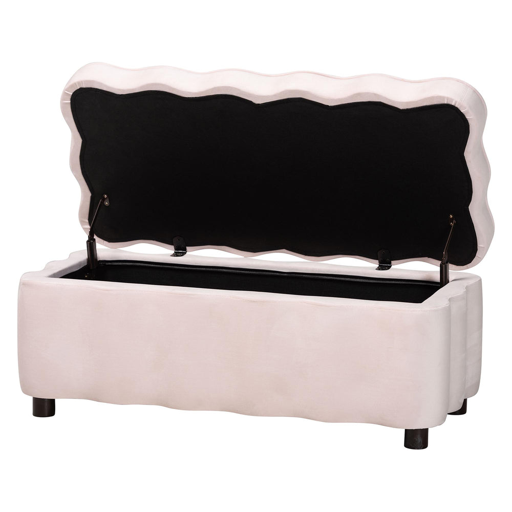 Baxton Studio Baxton Studio Paulina Velvet Lift Top Storage Bench Scalloped Glam Bedroom Accent Light Pink/Black BBT3246-Light Pink Velvet-Storage-Bench