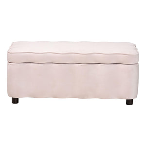 Baxton Studio Baxton Studio Paulina Velvet Lift Top Storage Bench Scalloped Glam Bedroom Accent Light Pink/Black BBT3246-Light Pink Velvet-Storage-Bench