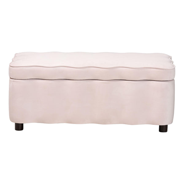 Baxton Studio Baxton Studio Paulina Velvet Lift Top Storage Bench Scalloped Glam Bedroom Accent Light Pink/Black BBT3246-Light Pink Velvet-Storage-Bench