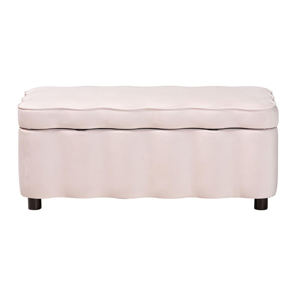 Baxton Studio Baxton Studio Paulina Velvet Lift Top Storage Bench Scalloped Glam Bedroom Accent Light Pink/Black BBT3246-Light Pink Velvet-Storage-Bench