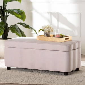 Baxton Studio Baxton Studio Paulina Velvet Lift Top Storage Bench Scalloped Glam Bedroom Accent Light Pink/Black BBT3246-Light Pink Velvet-Storage-Bench