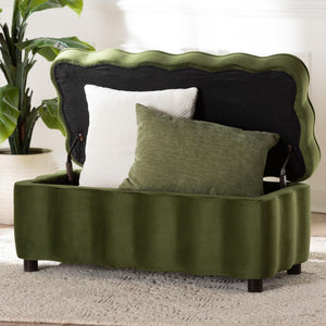 Baxton Studio Baxton Studio Paulina Velvet Lift Top Storage Bench Scalloped Glam Bedroom Accent Moss Green/Black BBT3246-Moss Green Velvet-Storage-Bench