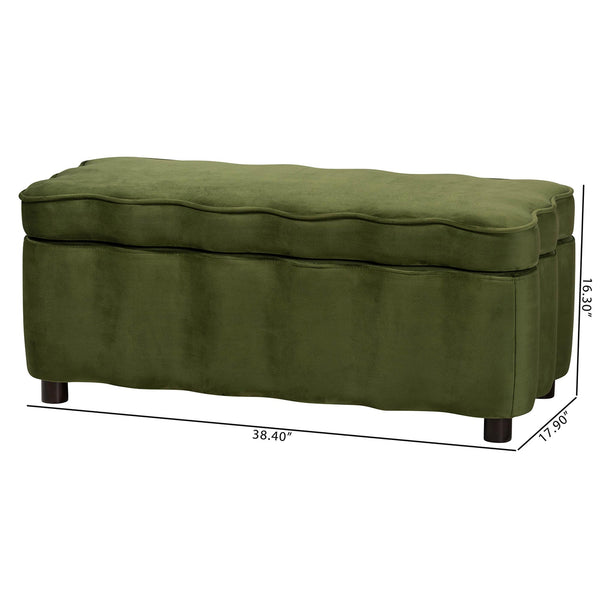 Baxton Studio Baxton Studio Paulina Velvet Lift Top Storage Bench Scalloped Glam Bedroom Accent Moss Green/Black BBT3246-Moss Green Velvet-Storage-Bench
