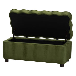 Baxton Studio Baxton Studio Paulina Velvet Lift Top Storage Bench Scalloped Glam Bedroom Accent Moss Green/Black BBT3246-Moss Green Velvet-Storage-Bench