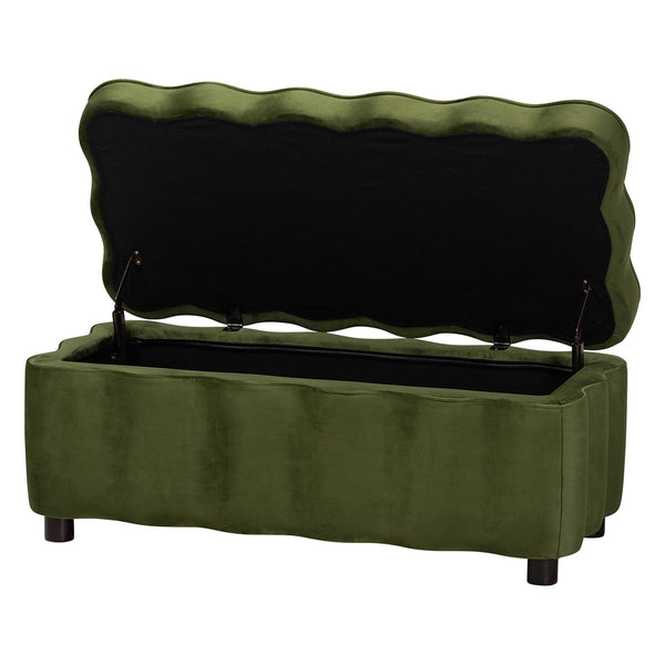 Baxton Studio Baxton Studio Paulina Velvet Lift Top Storage Bench Scalloped Glam Bedroom Accent Moss Green/Black BBT3246-Moss Green Velvet-Storage-Bench