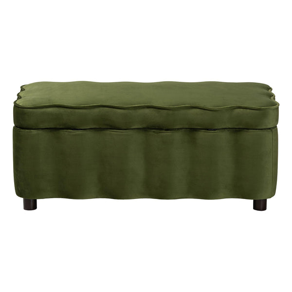 Baxton Studio Baxton Studio Paulina Velvet Lift Top Storage Bench Scalloped Glam Bedroom Accent Moss Green/Black BBT3246-Moss Green Velvet-Storage-Bench