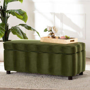 Baxton Studio Baxton Studio Paulina Velvet Lift Top Storage Bench Scalloped Glam Bedroom Accent Moss Green/Black BBT3246-Moss Green Velvet-Storage-Bench