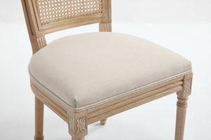 English Elm French Country Dining Chairs Set Of 2 - Upholstered Natural Rattan Back, Vintage Charm For Any Space W3426P324546