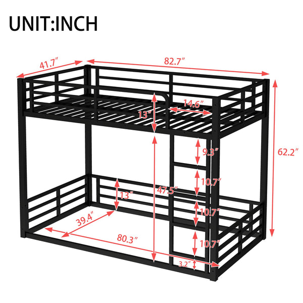 English Elm Metal Twin Xl Bunk Bed Frame - Heavy-Duty, Noise-Reduced Design For Kids, Teens & Adults, Black Finish W1580S00157