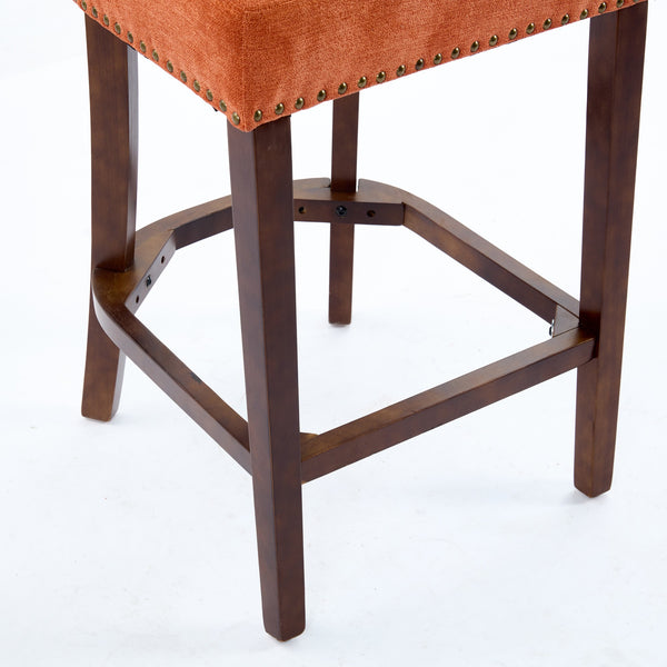 English Elm Mid Curved Backrest Bar Stools Set of 2 with Copper Nail Trim, High-Density Foam & Walnut Legs Orange W1143P296349