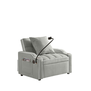 English Elm 3-in-1 Convertible Sofa Bed with USB & Type-C Ports, Cup Holders, Adjustable Backrest for Small Spaces Grey W2151142230