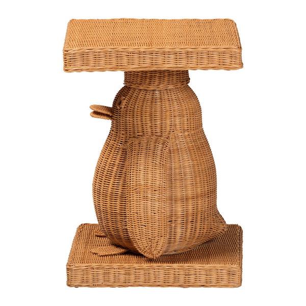 Baxton Studio Bali & Pari Handwoven Rattan Penguin Sculptural Side Table with Mahogany Frame Penguin-Natural Rattan-ET