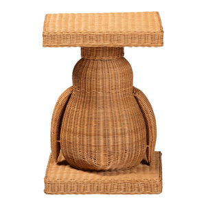 Baxton Studio Bali & Pari Handwoven Rattan Penguin Sculptural Side Table with Mahogany Frame Penguin-Natural Rattan-ET