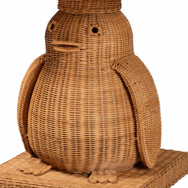 Baxton Studio Bali & Pari Handwoven Rattan Penguin Sculptural Side Table with Mahogany Frame Penguin-Natural Rattan-ET