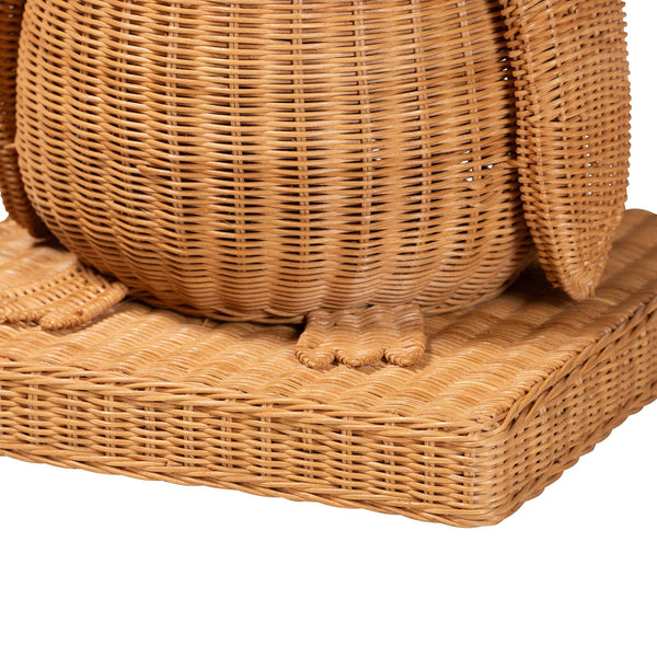 Baxton Studio Bali & Pari Handwoven Rattan Penguin Sculptural Side Table with Mahogany Frame Penguin-Natural Rattan-ET