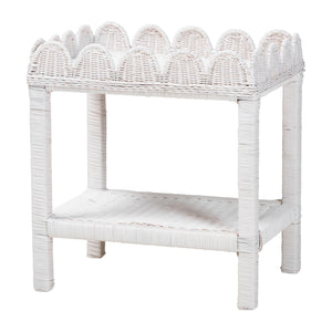 Baxton Studio Bali & Pari Sumana Handwoven Rattan Two Tier End Table Scalloped Tray Top Boho Accent WS069-White Rattan-Side Table