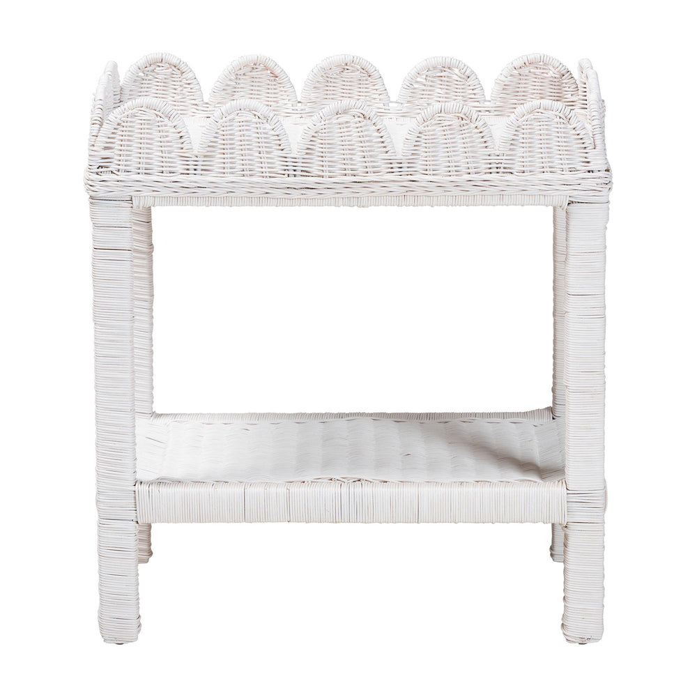 Baxton Studio Bali & Pari Sumana Handwoven Rattan Two Tier End Table Scalloped Tray Top Boho Accent WS069-White Rattan-Side Table