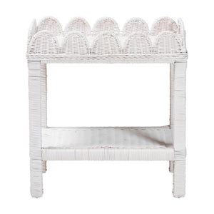 Baxton Studio Bali & Pari Sumana Handwoven Rattan Two Tier End Table Scalloped Tray Top Boho Accent WS069-White Rattan-Side Table