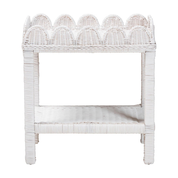 Baxton Studio Bali & Pari Sumana Handwoven Rattan Two Tier End Table Scalloped Tray Top Boho Accent WS069-White Rattan-Side Table