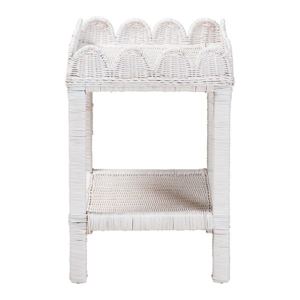 Baxton Studio Bali & Pari Sumana Handwoven Rattan Two Tier End Table Scalloped Tray Top Boho Accent WS069-White Rattan-Side Table