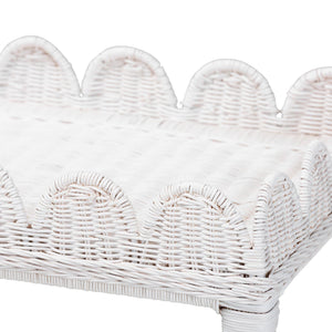 Baxton Studio Bali & Pari Sumana Handwoven Rattan Two Tier End Table Scalloped Tray Top Boho Accent WS069-White Rattan-Side Table