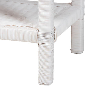 Baxton Studio Bali & Pari Sumana Handwoven Rattan Two Tier End Table Scalloped Tray Top Boho Accent WS069-White Rattan-Side Table