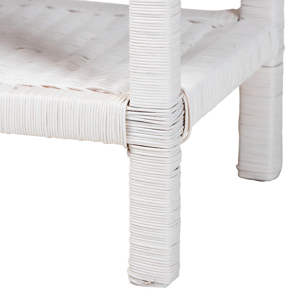 Baxton Studio Bali & Pari Sumana Handwoven Rattan Two Tier End Table Scalloped Tray Top Boho Accent WS069-White Rattan-Side Table