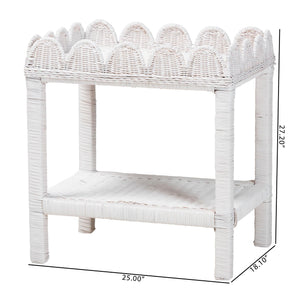 Baxton Studio Bali & Pari Sumana Handwoven Rattan Two Tier End Table Scalloped Tray Top Boho Accent WS069-White Rattan-Side Table