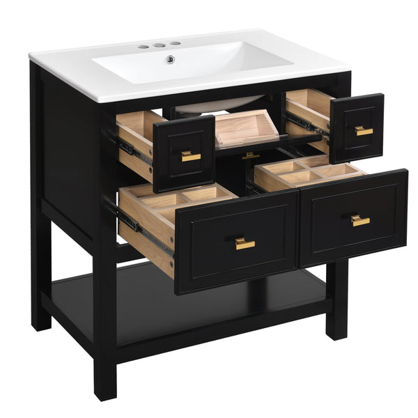 English Elm 60'' Elegant Freestanding Bathroom Vanity Set With Ceramic Sink, Solid Wood Frame & Ample Storage N710SS00004B
