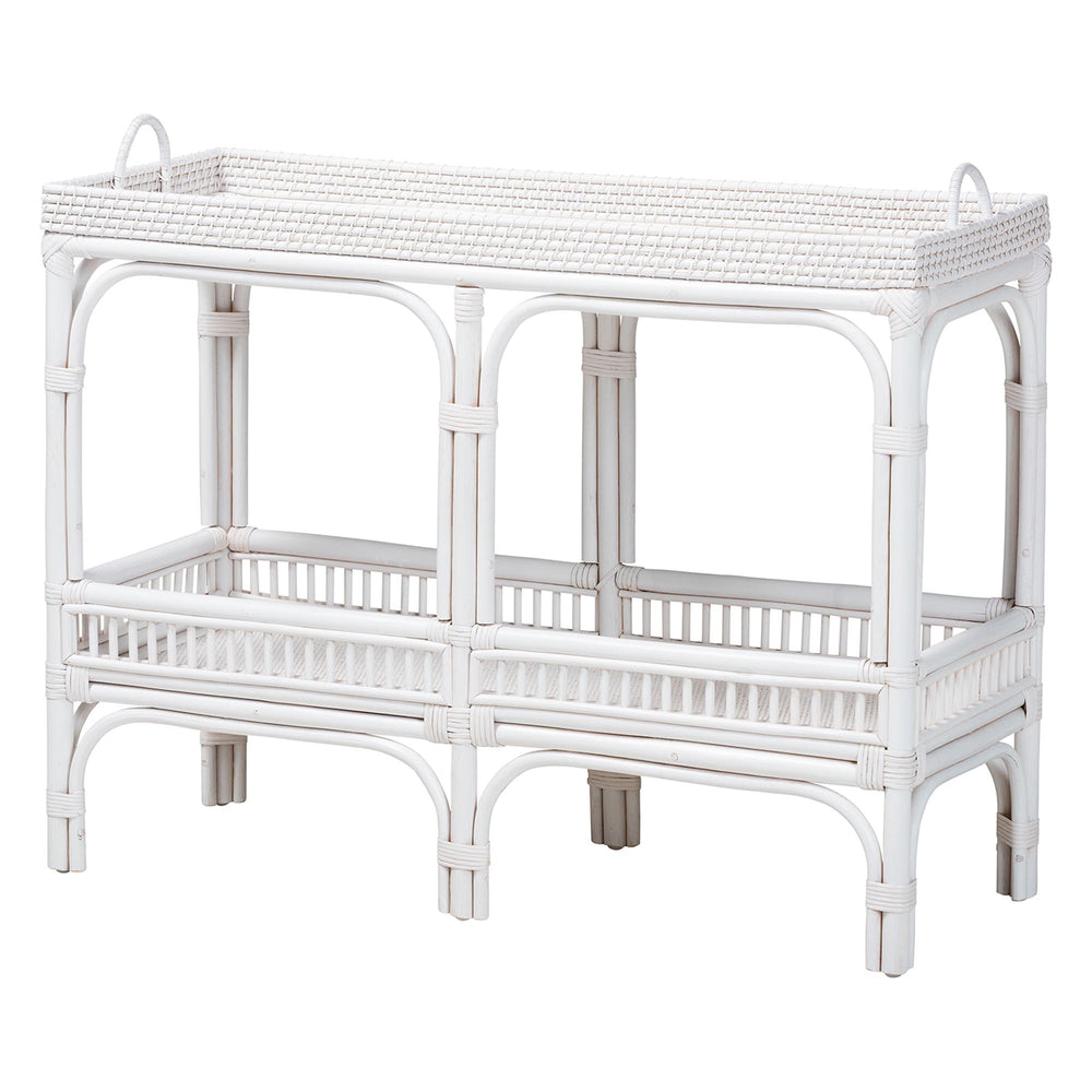 Baxton Studio Bali & Pari Lombok Handwoven Rattan 2-tier Console Table Coastal Entryway Accent White Lombok-Rattan-White-Console Table