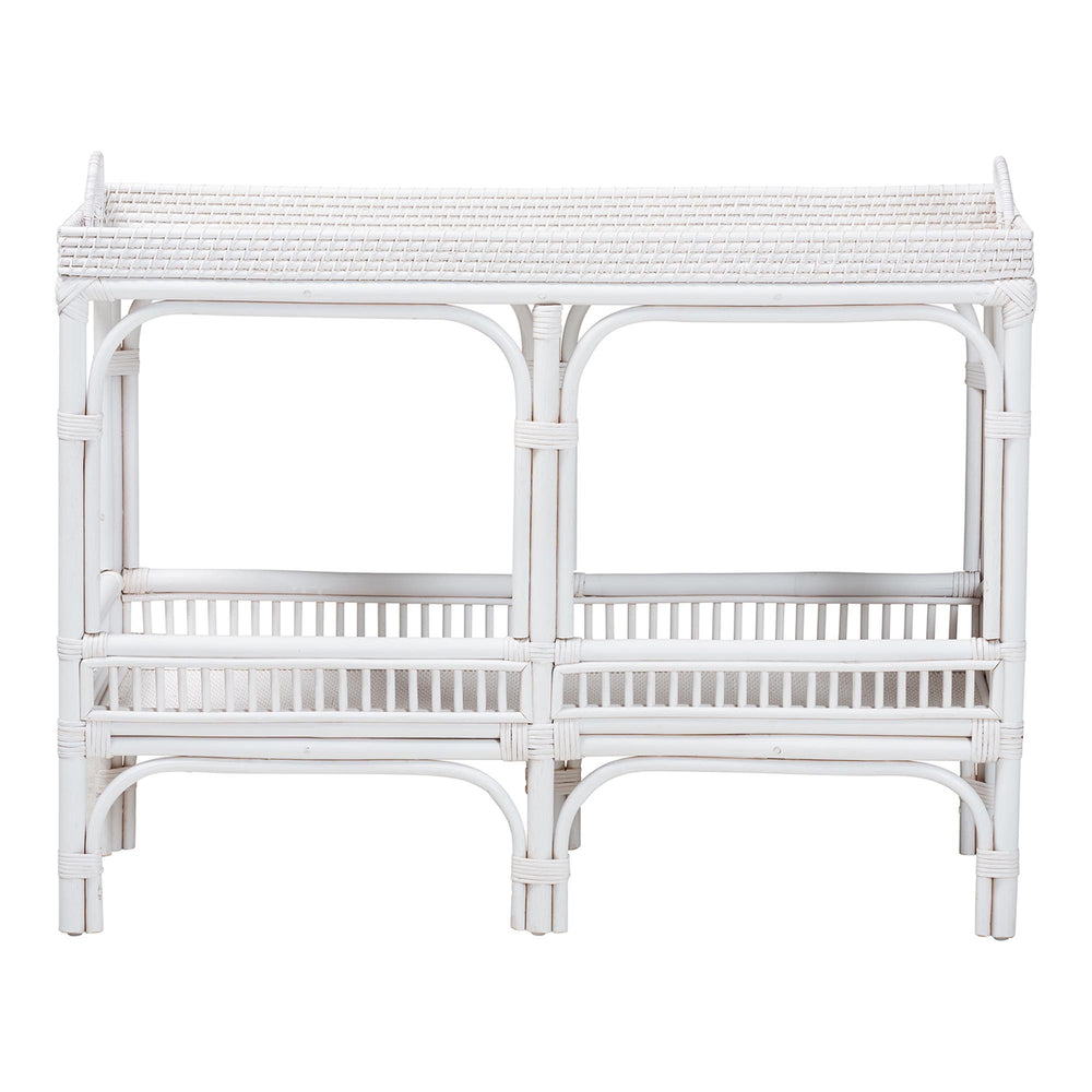 Baxton Studio Bali & Pari Lombok Handwoven Rattan 2-tier Console Table Coastal Entryway Accent White Lombok-Rattan-White-Console Table