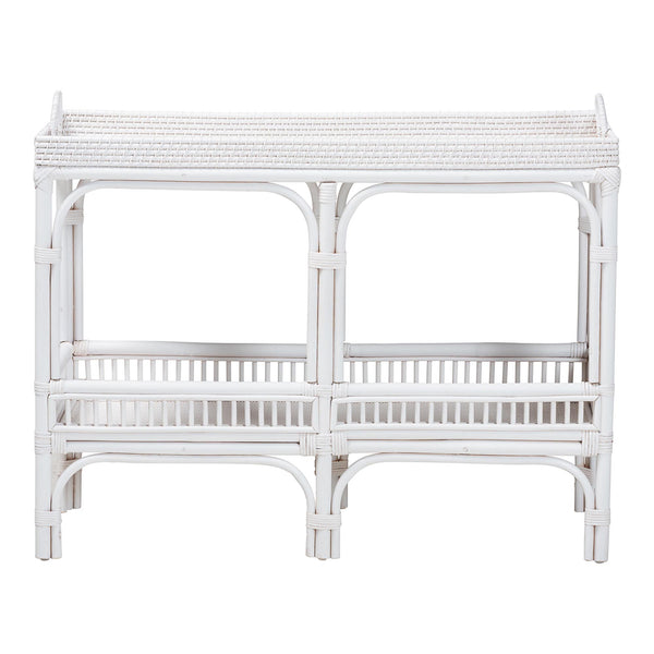 Baxton Studio Bali & Pari Lombok Handwoven Rattan 2-tier Console Table Coastal Entryway Accent White Lombok-Rattan-White-Console Table