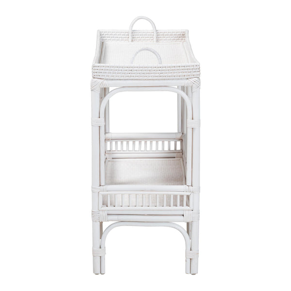 Baxton Studio Bali & Pari Lombok Handwoven Rattan 2-tier Console Table Coastal Entryway Accent White Lombok-Rattan-White-Console Table